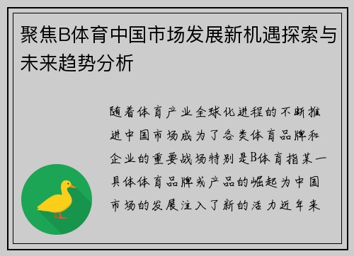 聚焦B体育中国市场发展新机遇探索与未来趋势分析