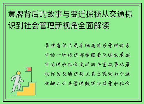 黄牌背后的故事与变迁探秘从交通标识到社会管理新视角全面解读 黄牌背后的故事与变迁探秘从交通标识到社会管理新视角全面解读